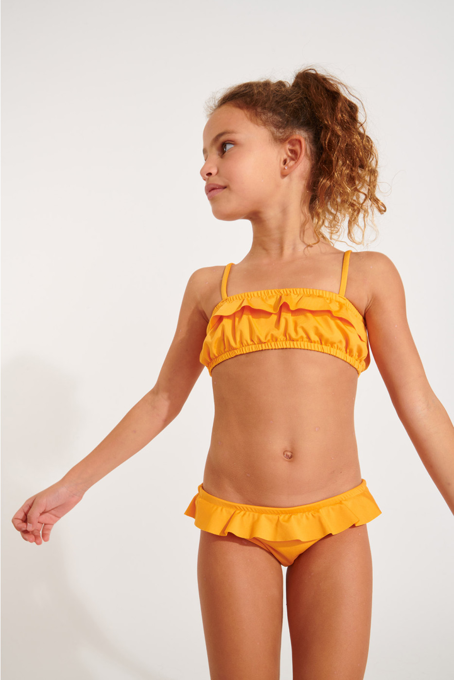 Azalea Mini Tati girls' orange two-piece ensemble with ruffles