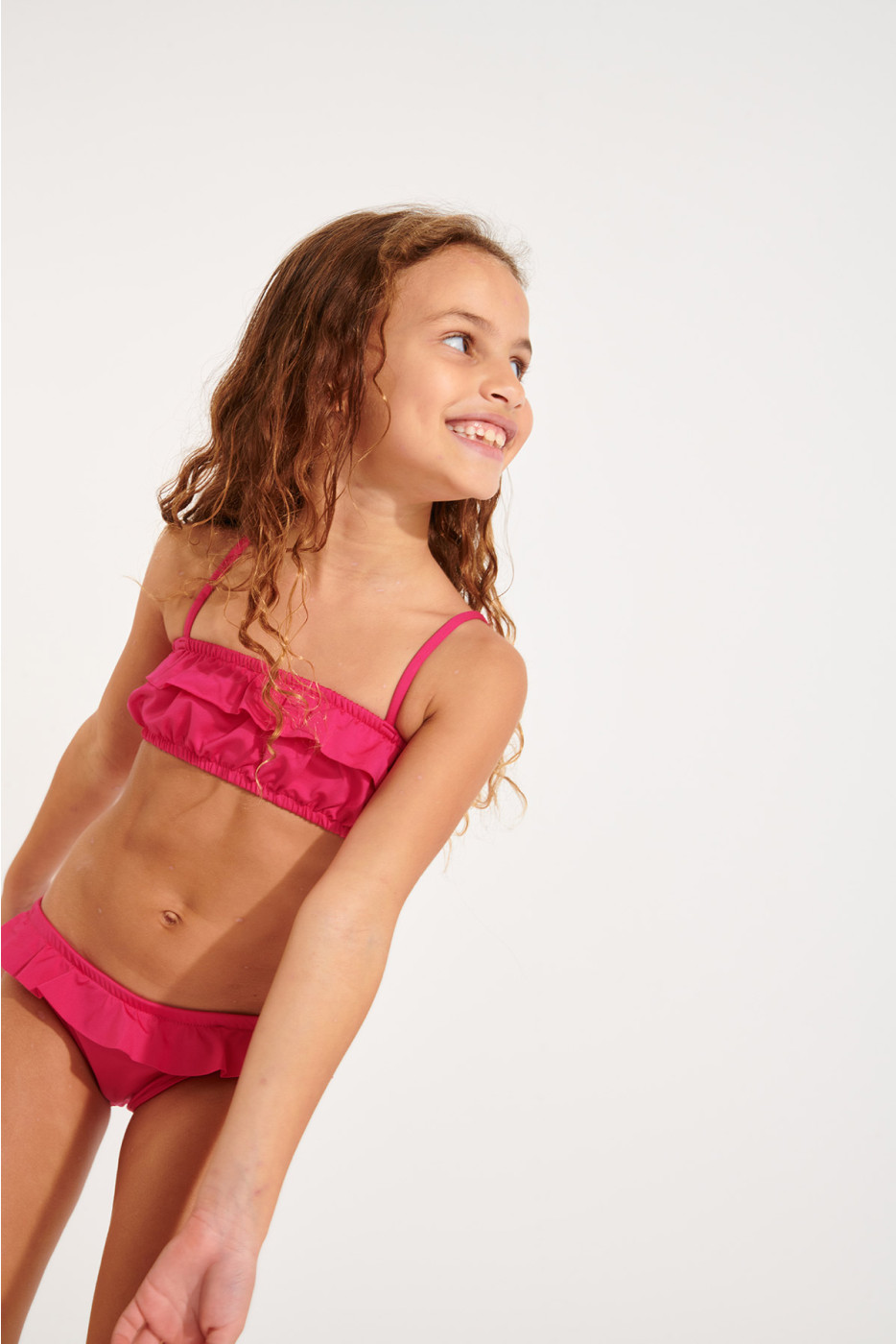 Azalea Mini Tati girls' fuchsia two-piece ensemble with ruffles