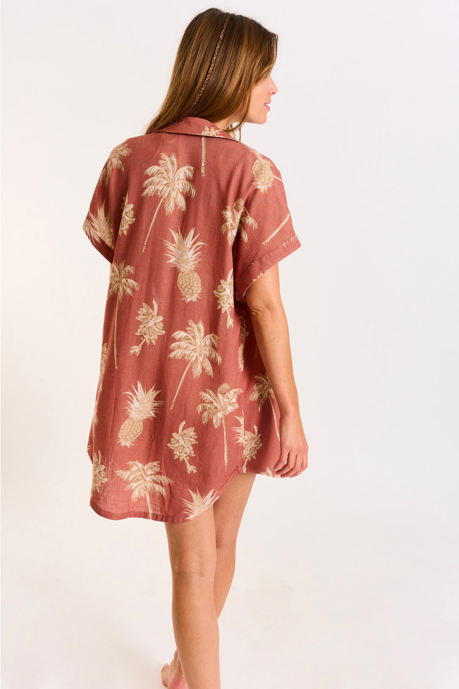 BAYDAY Waila Mahogany shirt dress with ecru palm tree print - 6