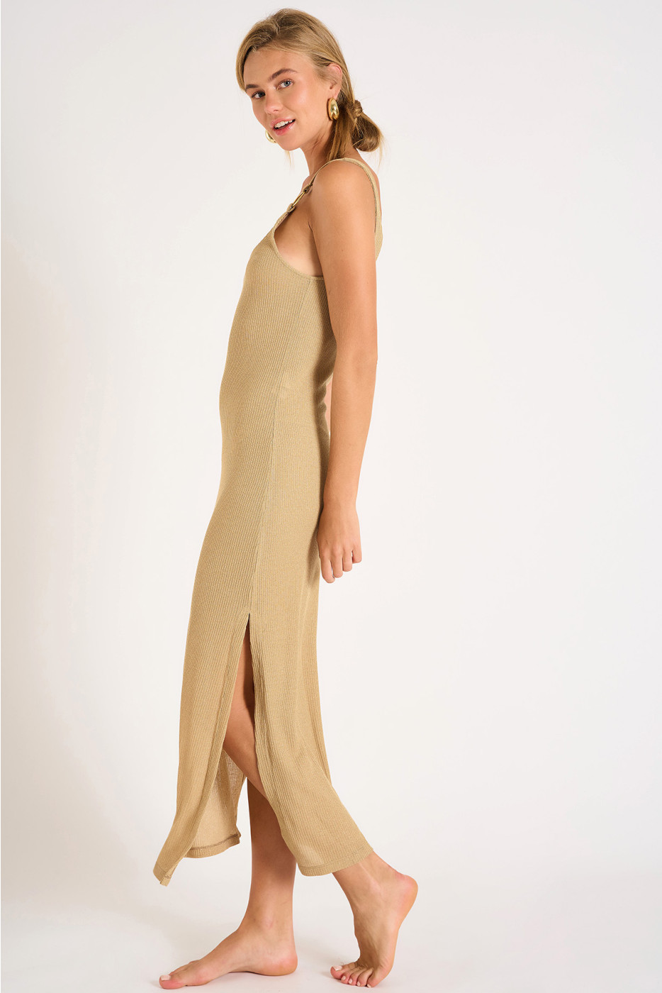 AMIVA GOLDENRIB beige maxi dress