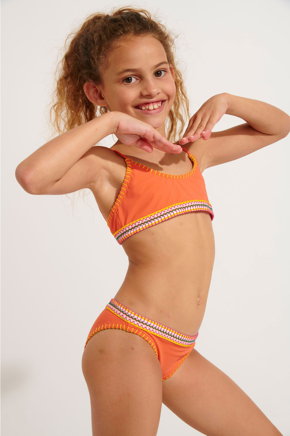 Bañador de 2 piezas naranja con costuras para niña PORTO KALANY