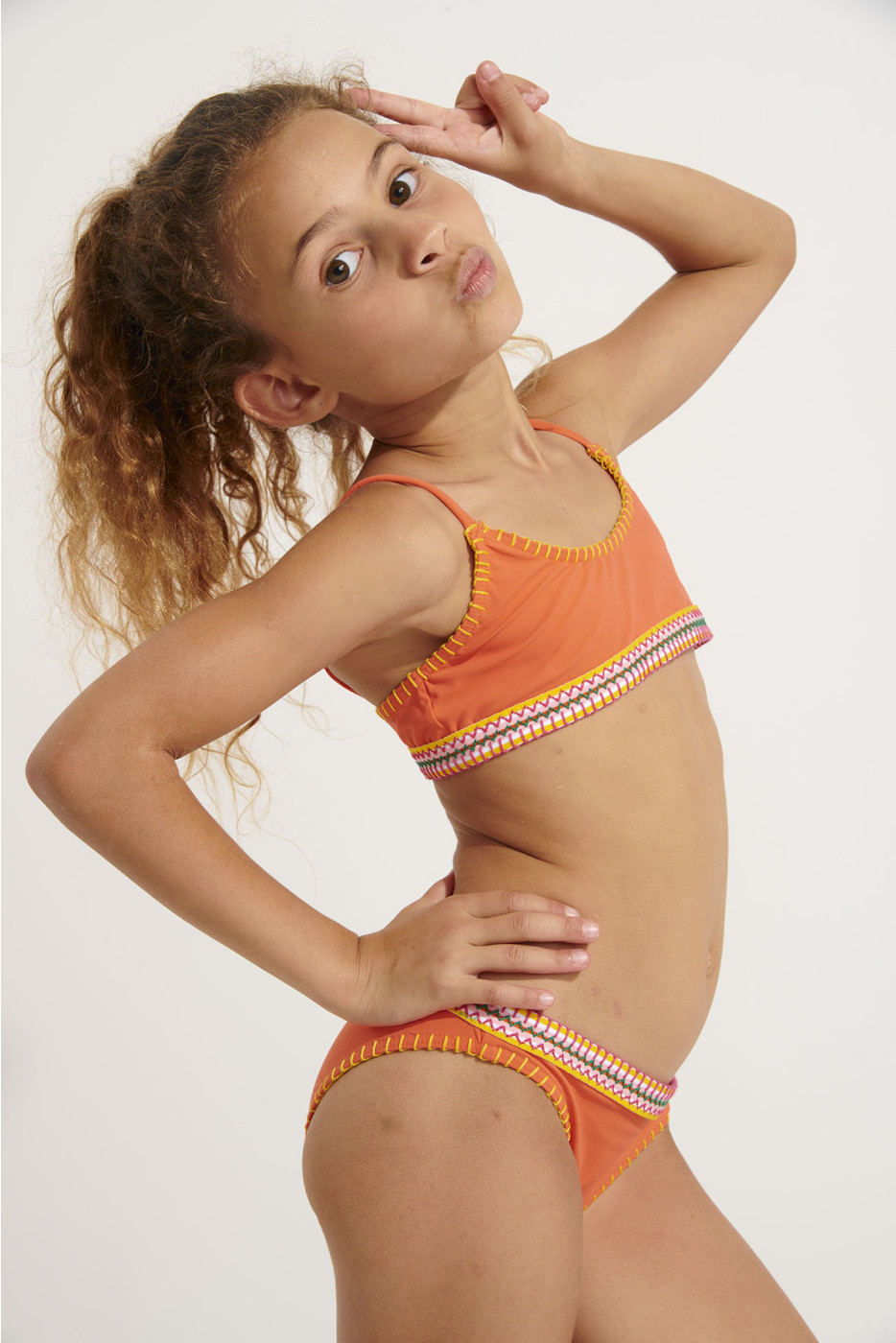 Bañador de 2 piezas naranja con costuras para niña PORTO KALANY