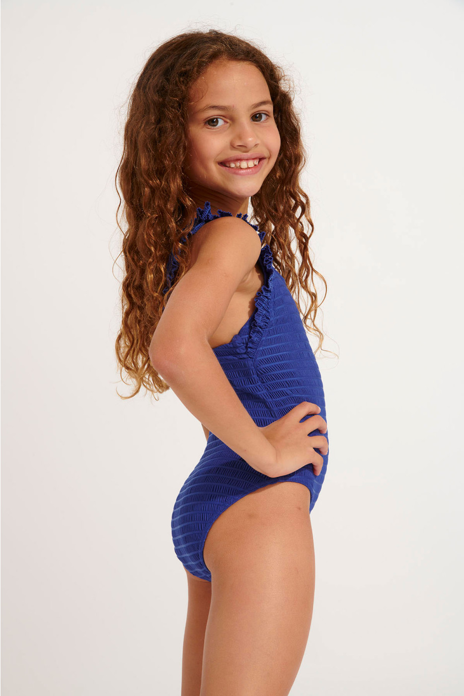 Girls' TUNES GROOVE blue shirred swimsuit