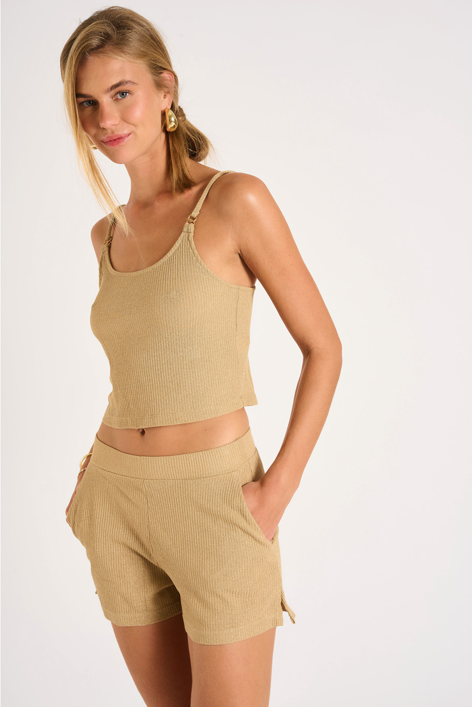Top con spalline beige RAMA GOLDENRIB - 4