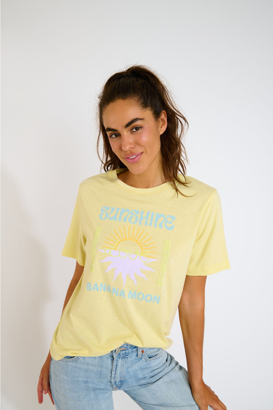 T-shirt gialla color paglia con stampa ALHOAS SALTEE - 3