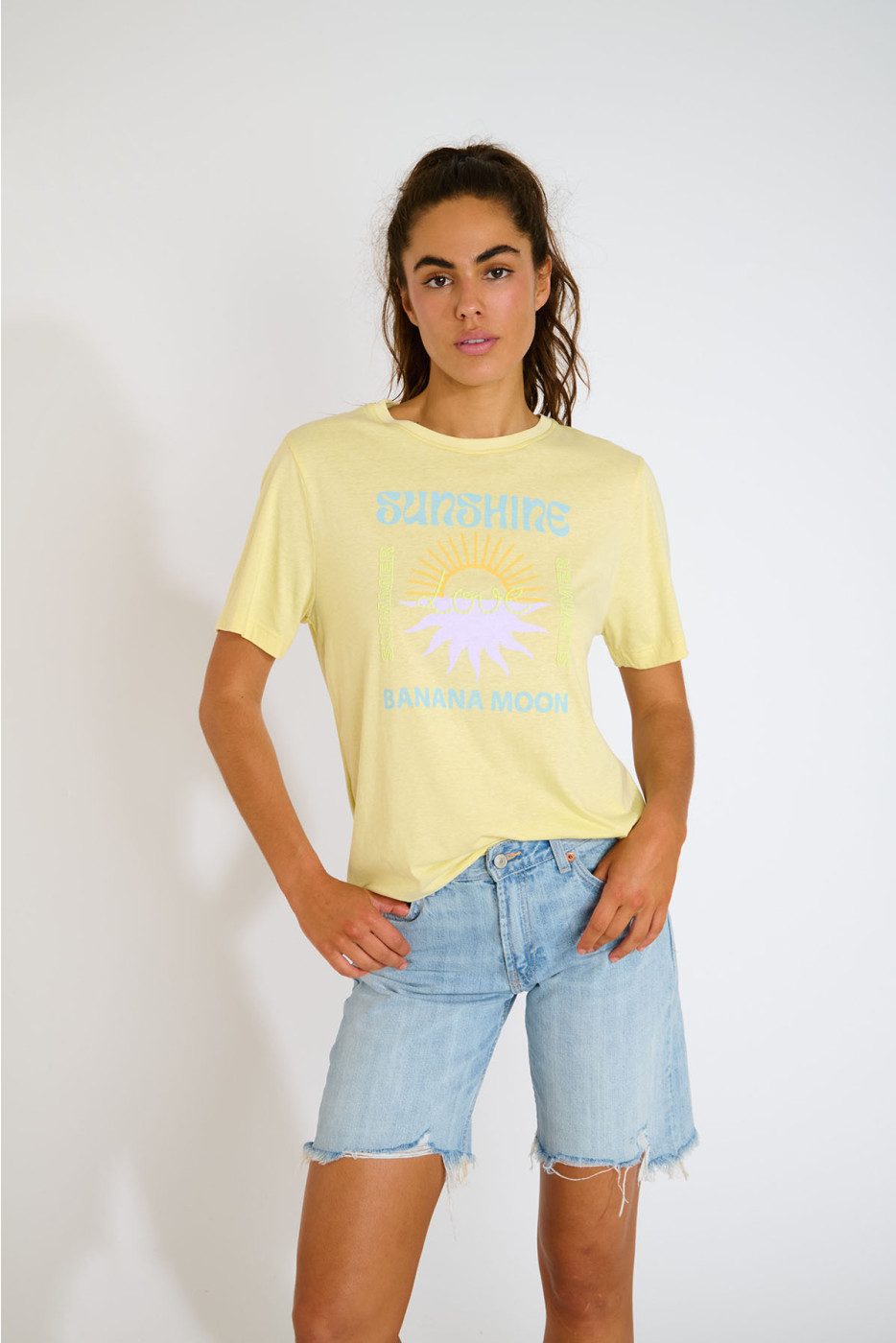 T-shirt gialla color paglia con stampa ALHOAS SALTEE - 4