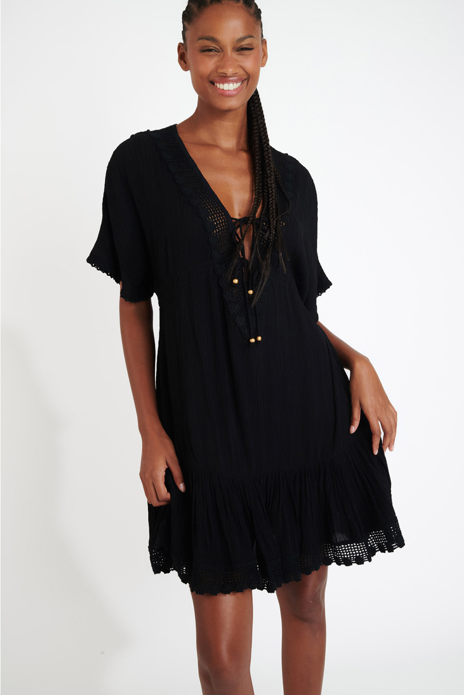 ROBE TUNIQUE NOIRE Manche Longue En Satin Sinéquanone T 36 EUR 15,00