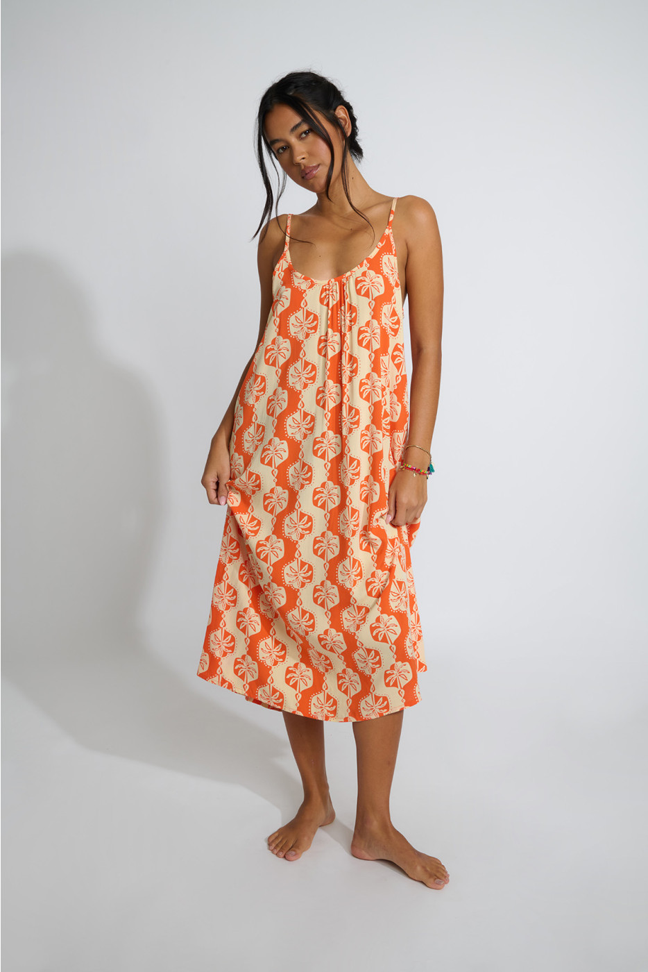 Vestido de playa fluido naranja CAPUCINE SARONG