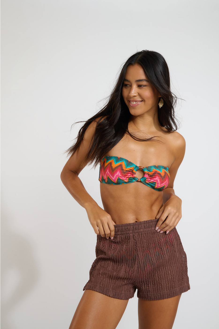 KAILEY BEACHSOUL openwork brown beach shorts
