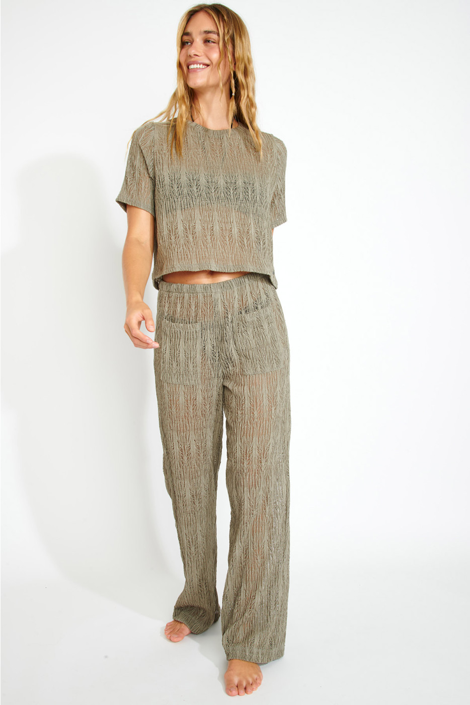 OSMOZE BEACHSOUL khaki openwork beach trousers - 6