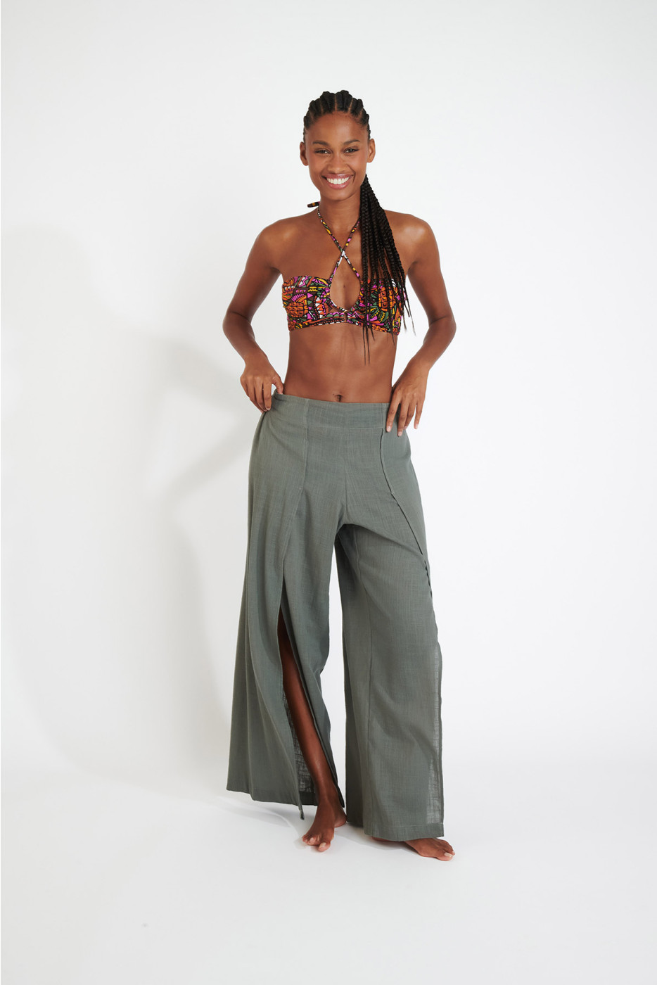 Kaki soepele broek met split STEFA CALYPSO - 3