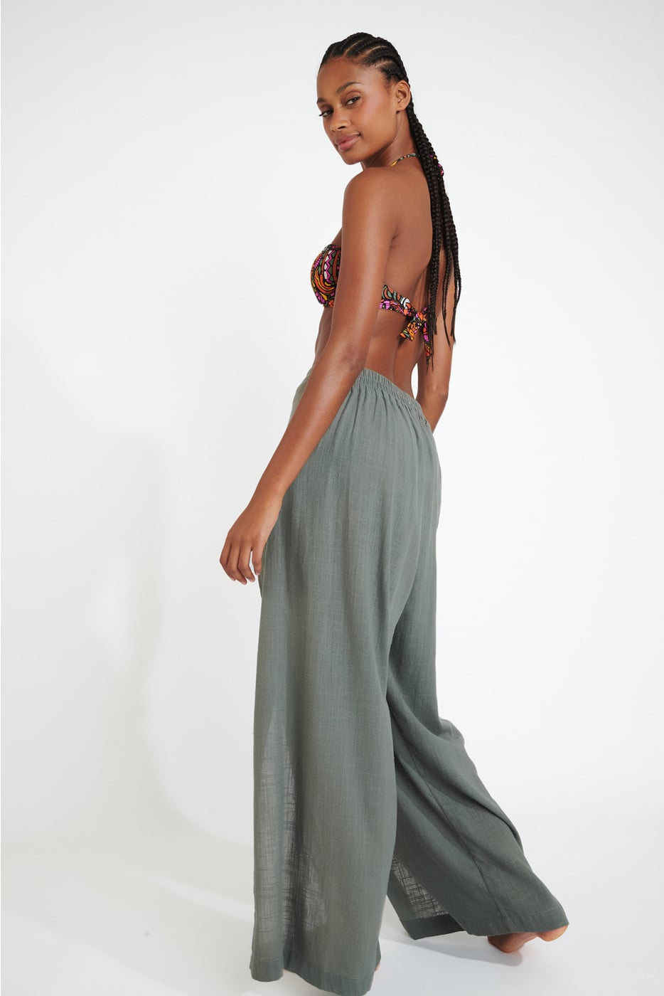 Kaki soepele broek met split STEFA CALYPSO - 2
