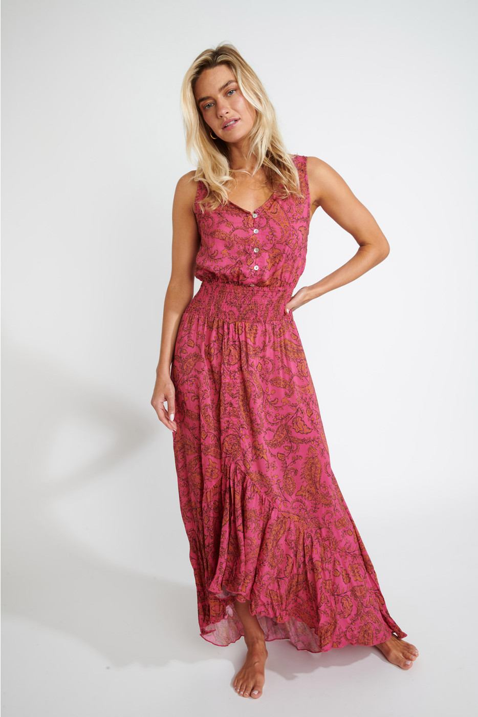 Robe longue rose à imprimé TARA MASSIMIAVOIL