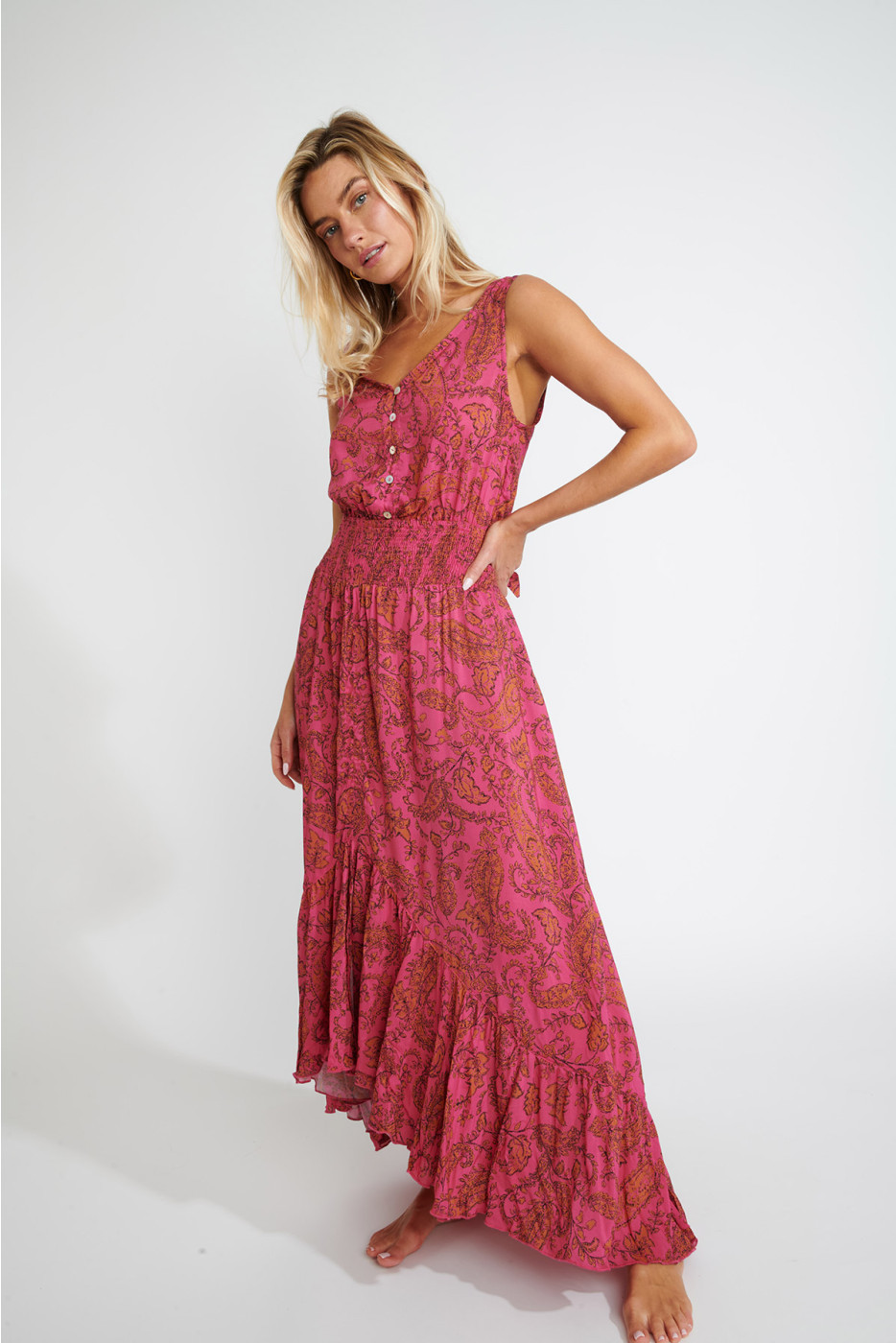 Robe longue rose à imprimé TARA MASSIMIAVOIL