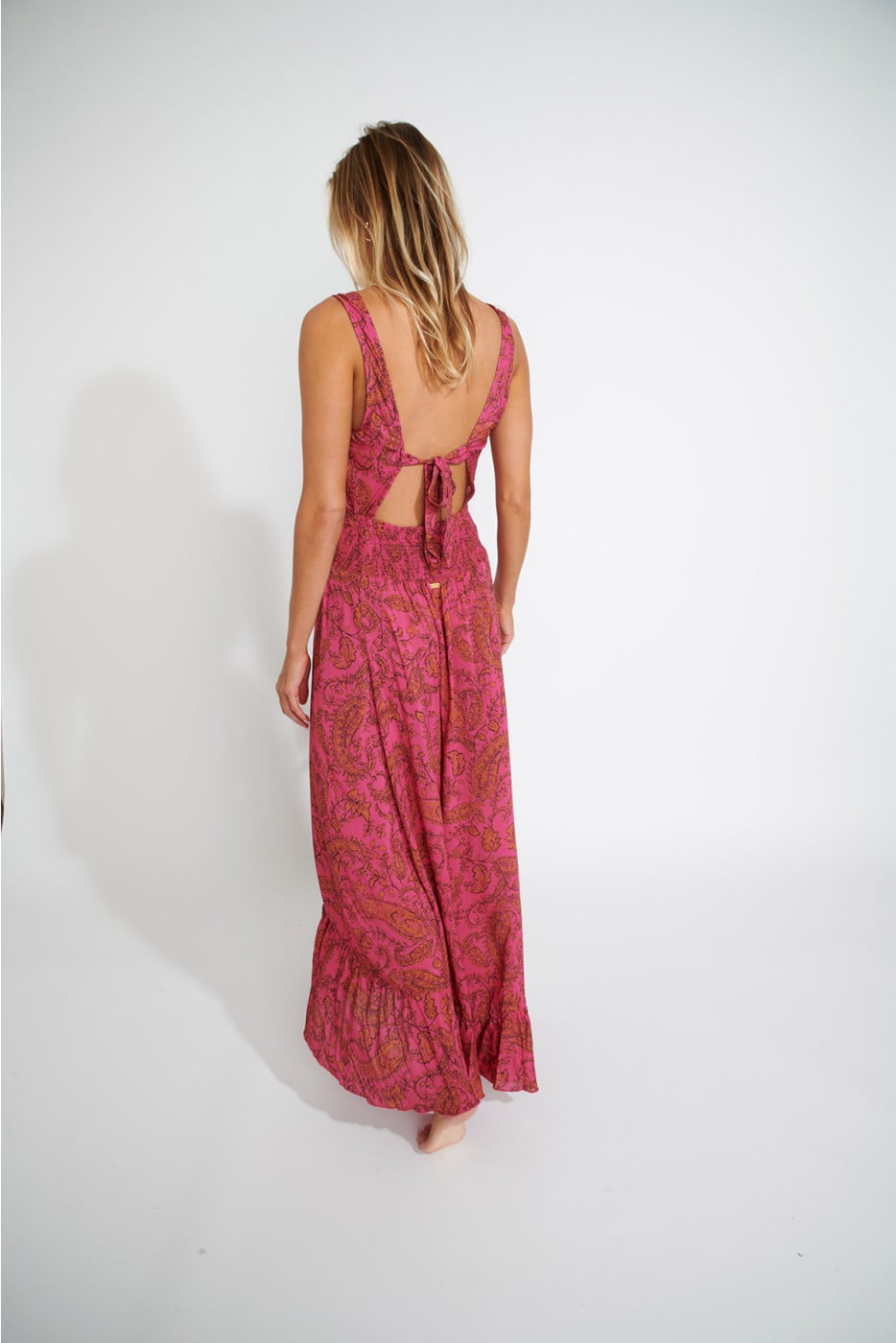 Robe longue rose à imprimé TARA MASSIMIAVOIL