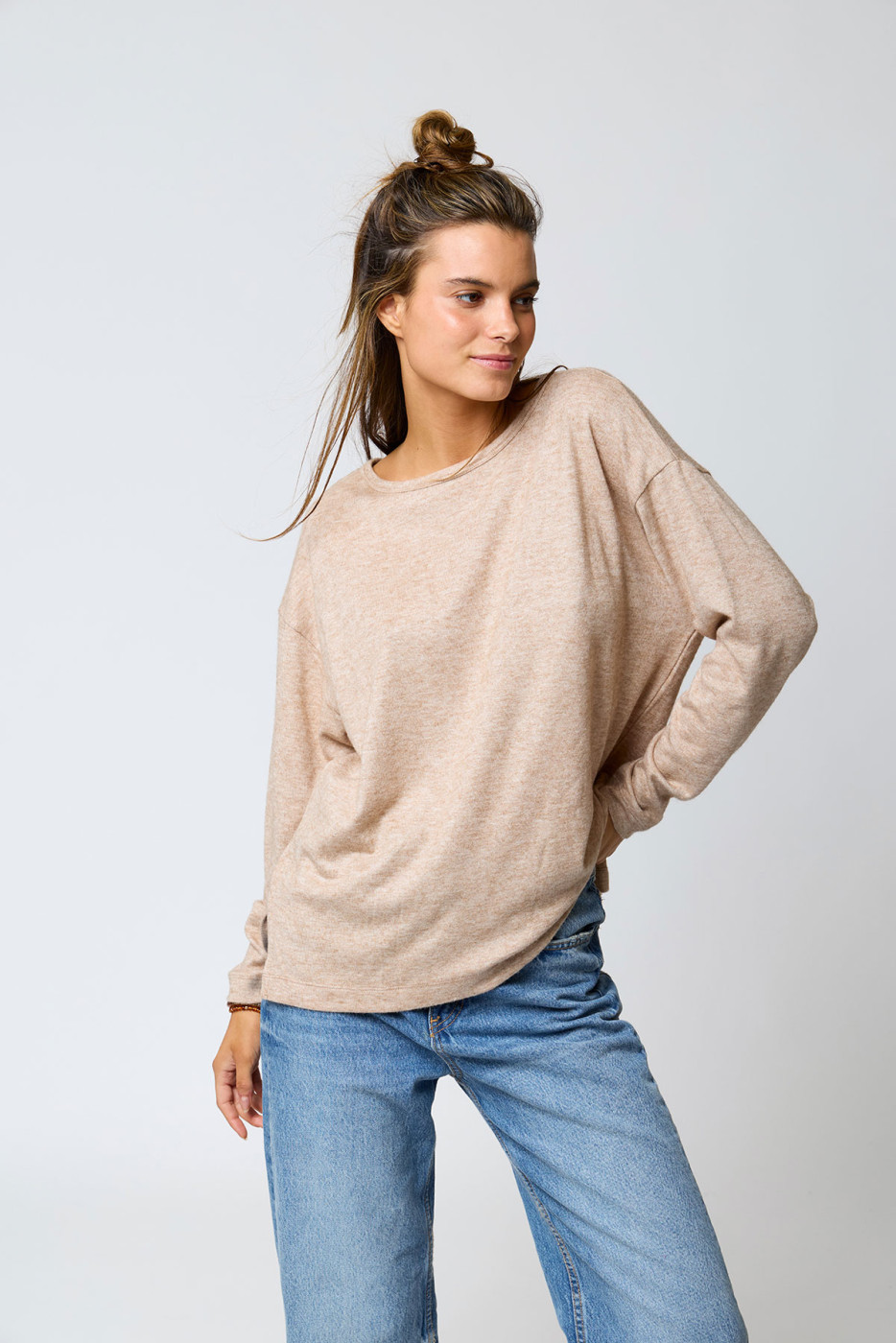 T-shirt beige fluida a maniche lunghe AILYS EDMONTON - 1