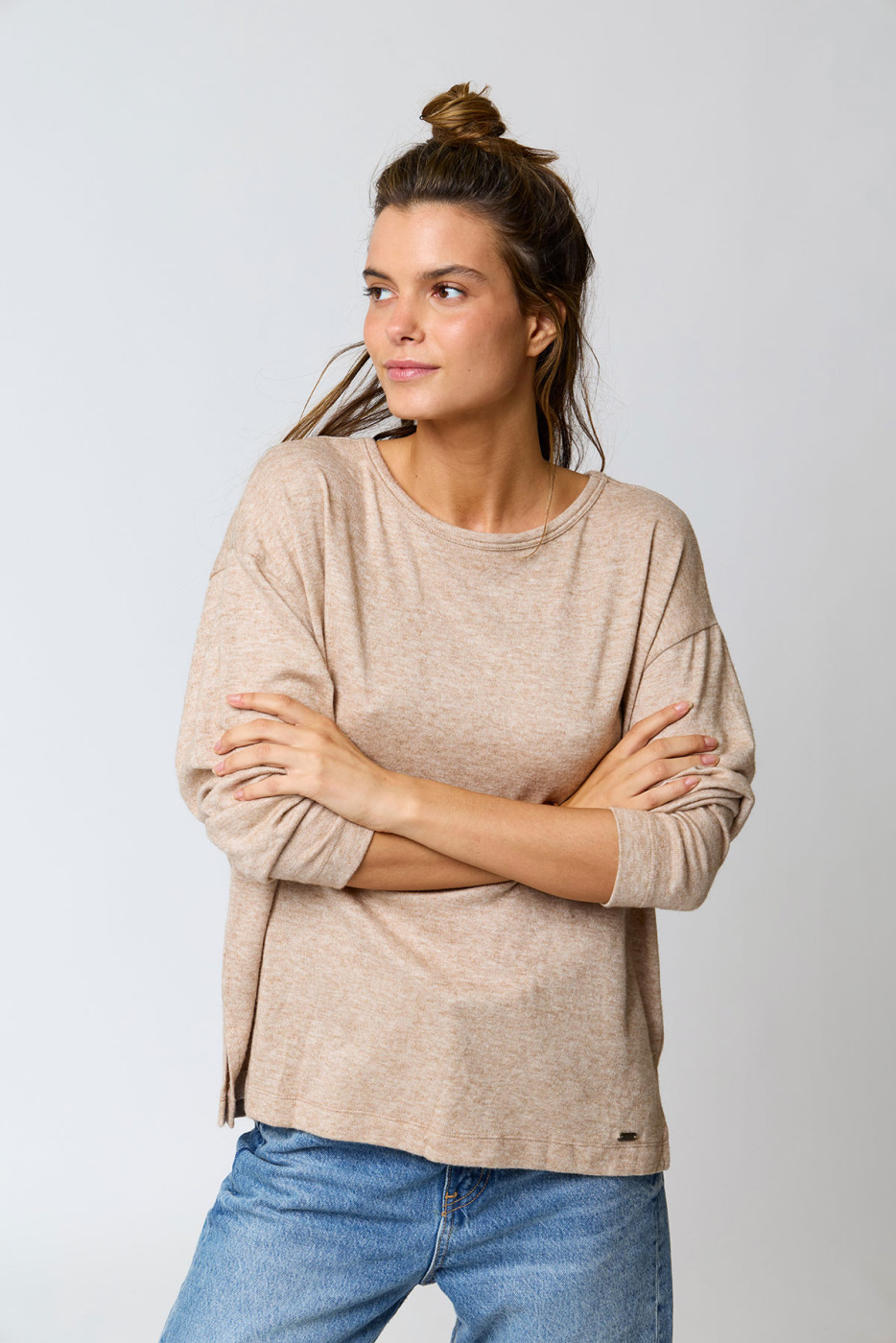 T-shirt beige fluida a maniche lunghe AILYS EDMONTON - 3
