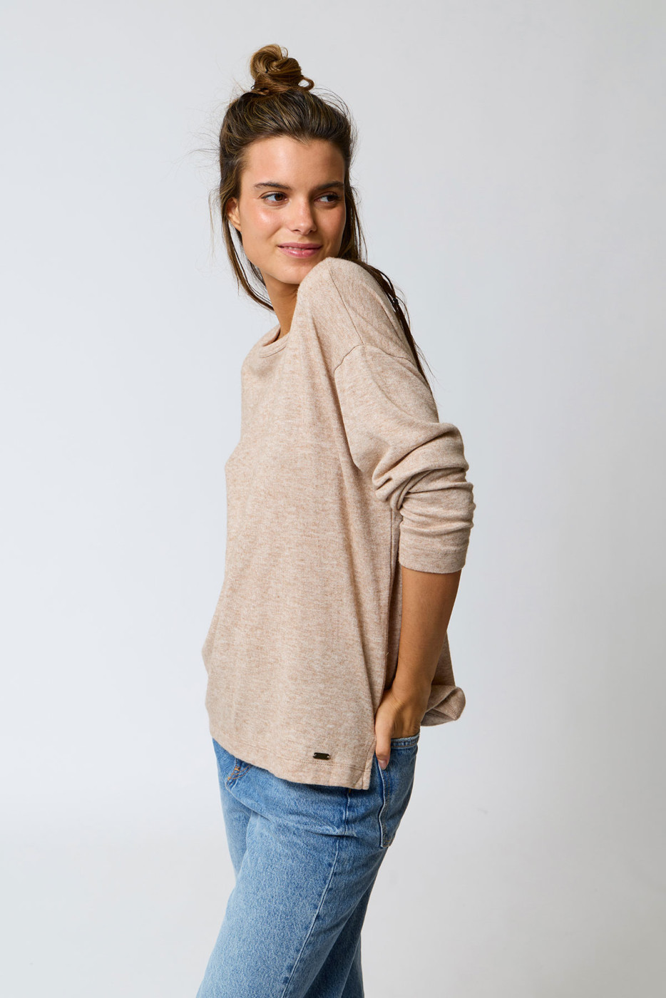 T-shirt beige fluida a maniche lunghe AILYS EDMONTON - 4