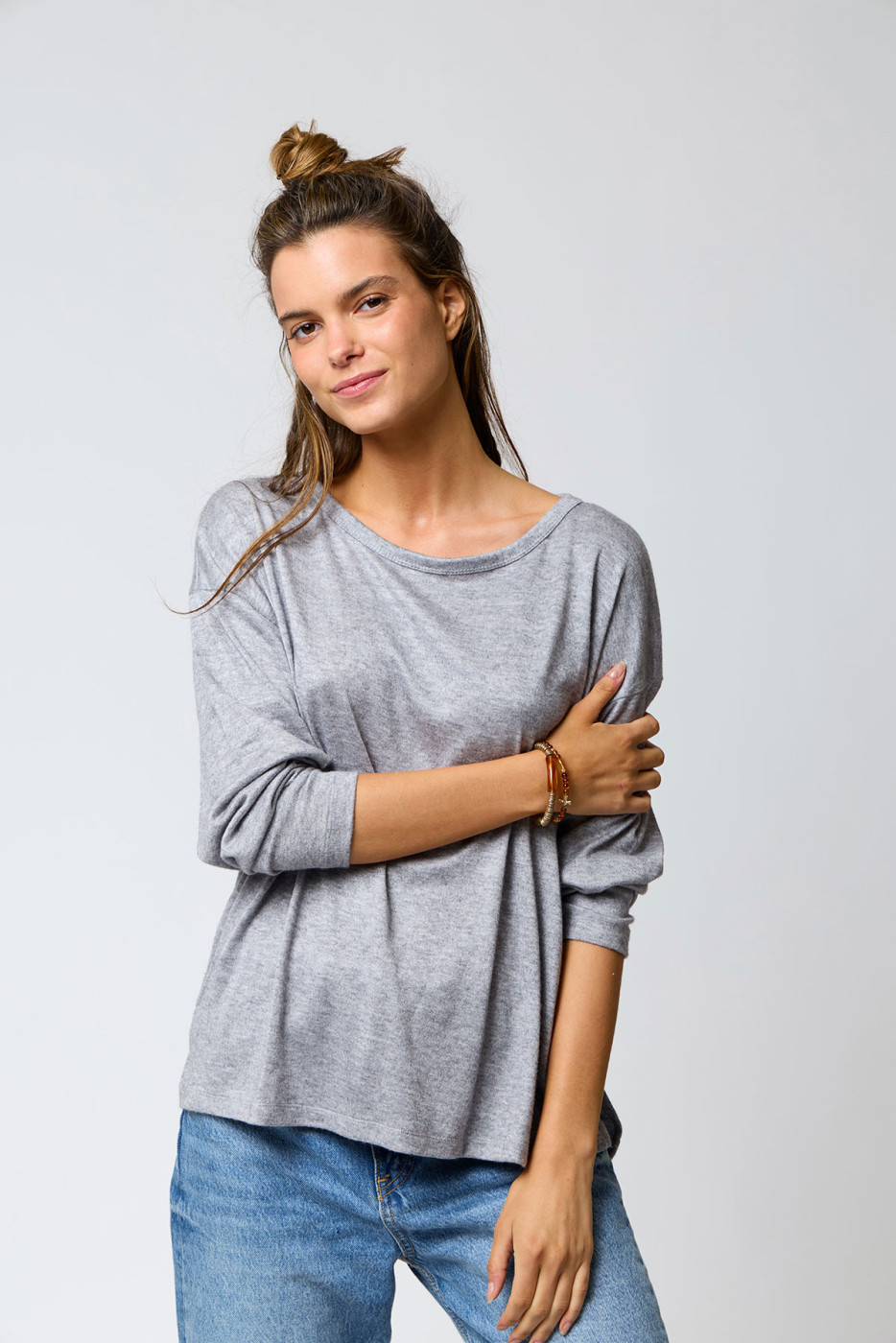 EDMONTON AILYS grijs soepelvallend T-shirt met lange mouwen - 3