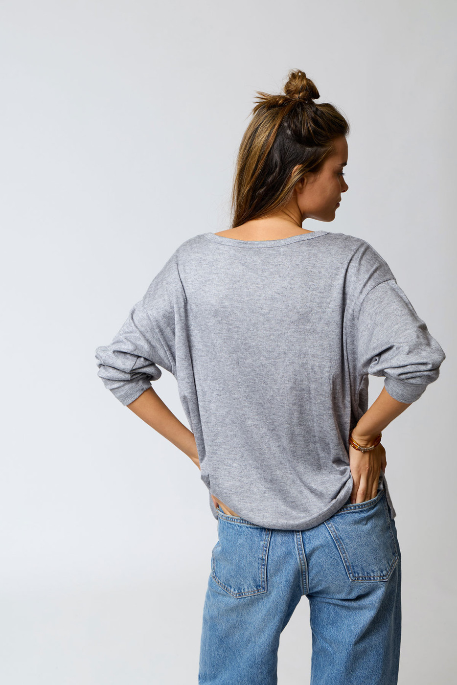 EDMONTON AILYS grijs soepelvallend T-shirt met lange mouwen - 6