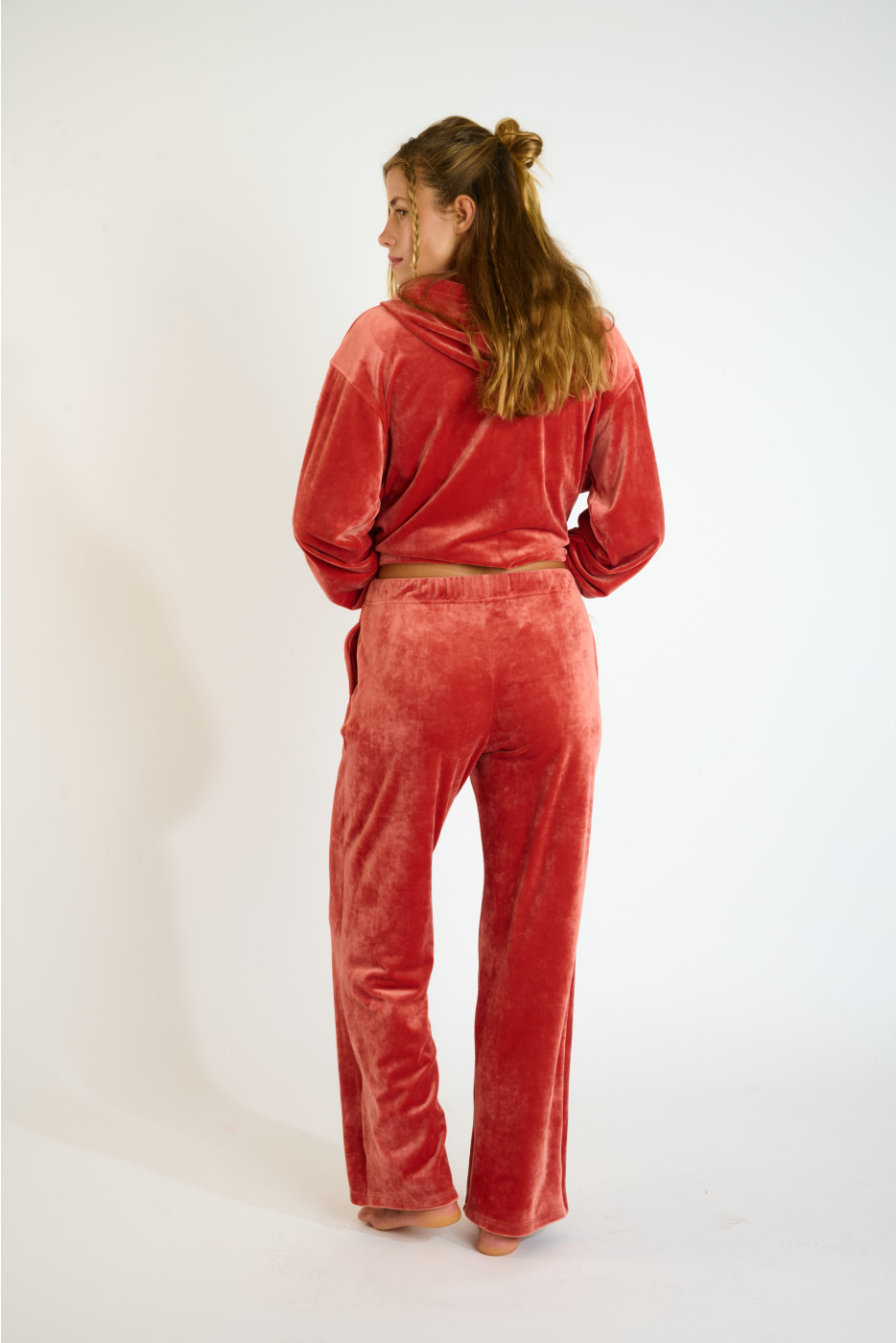 BOREAL SEACHIC salmon pink velvet jogging trousers