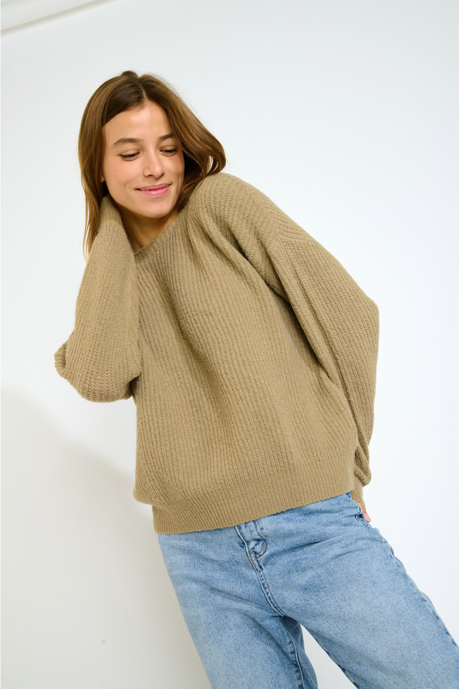 STACY ITHACA Taupe Oversized Trui - 5