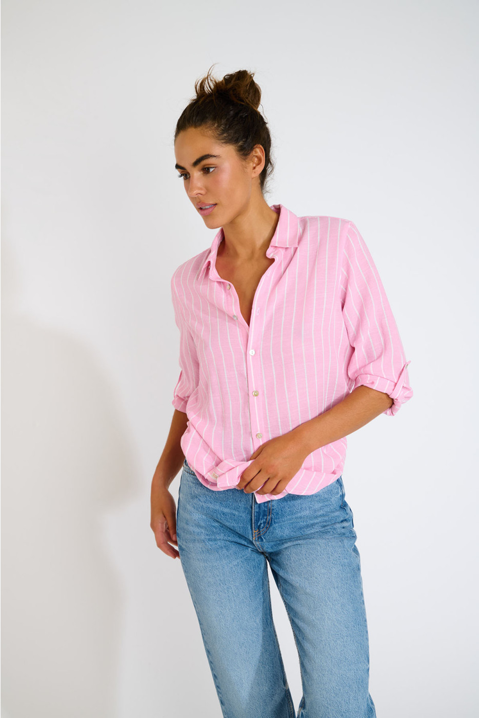GAREL GALEANA lange gestreepte roze tuniekblouse - 12