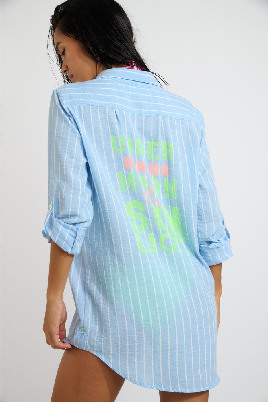 Chemise tunique longue rayée bleu ciel GAREL GALEANA - 8