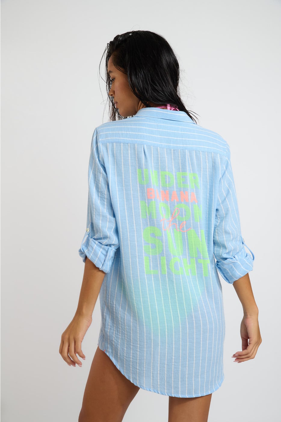 Chemise tunique longue rayée bleu ciel GAREL GALEANA - 3