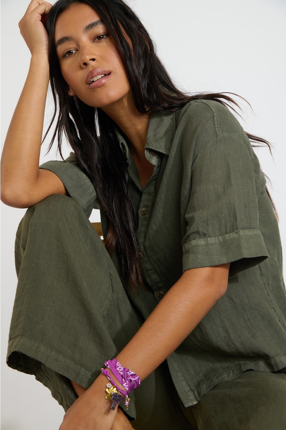 HARRIET ARACENA korte kaki linnen blouse - 3