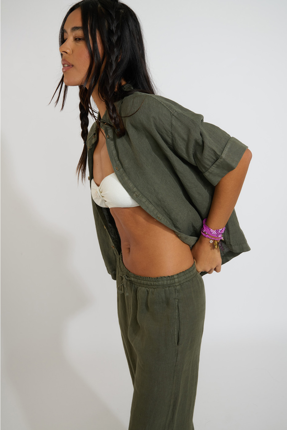 HARRIET ARACENA korte kaki linnen blouse - 6