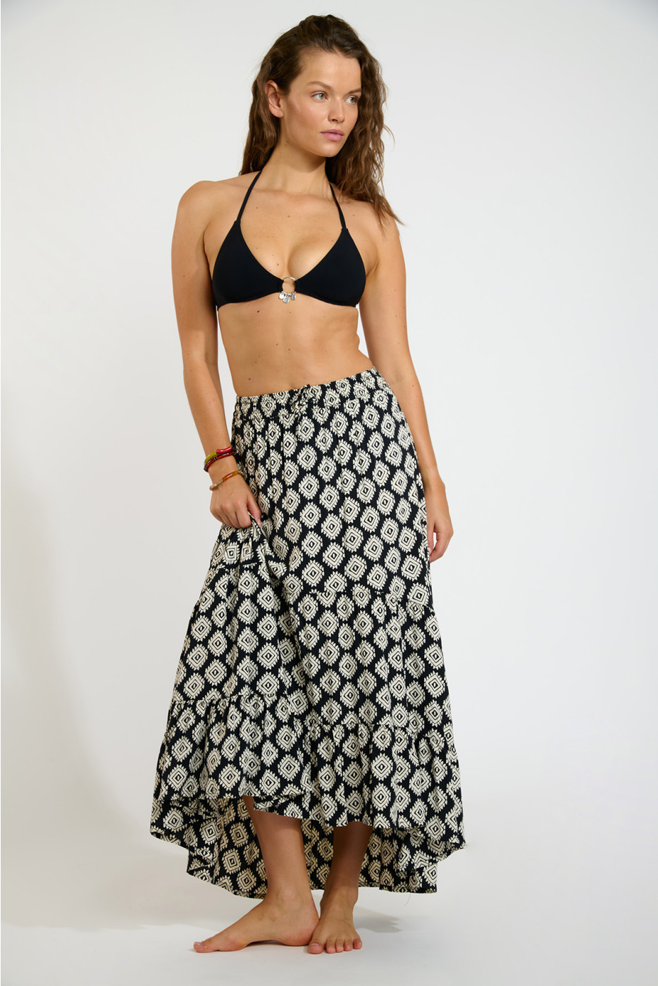 LOLLY SARONG lange zwarte rok met volant - 3
