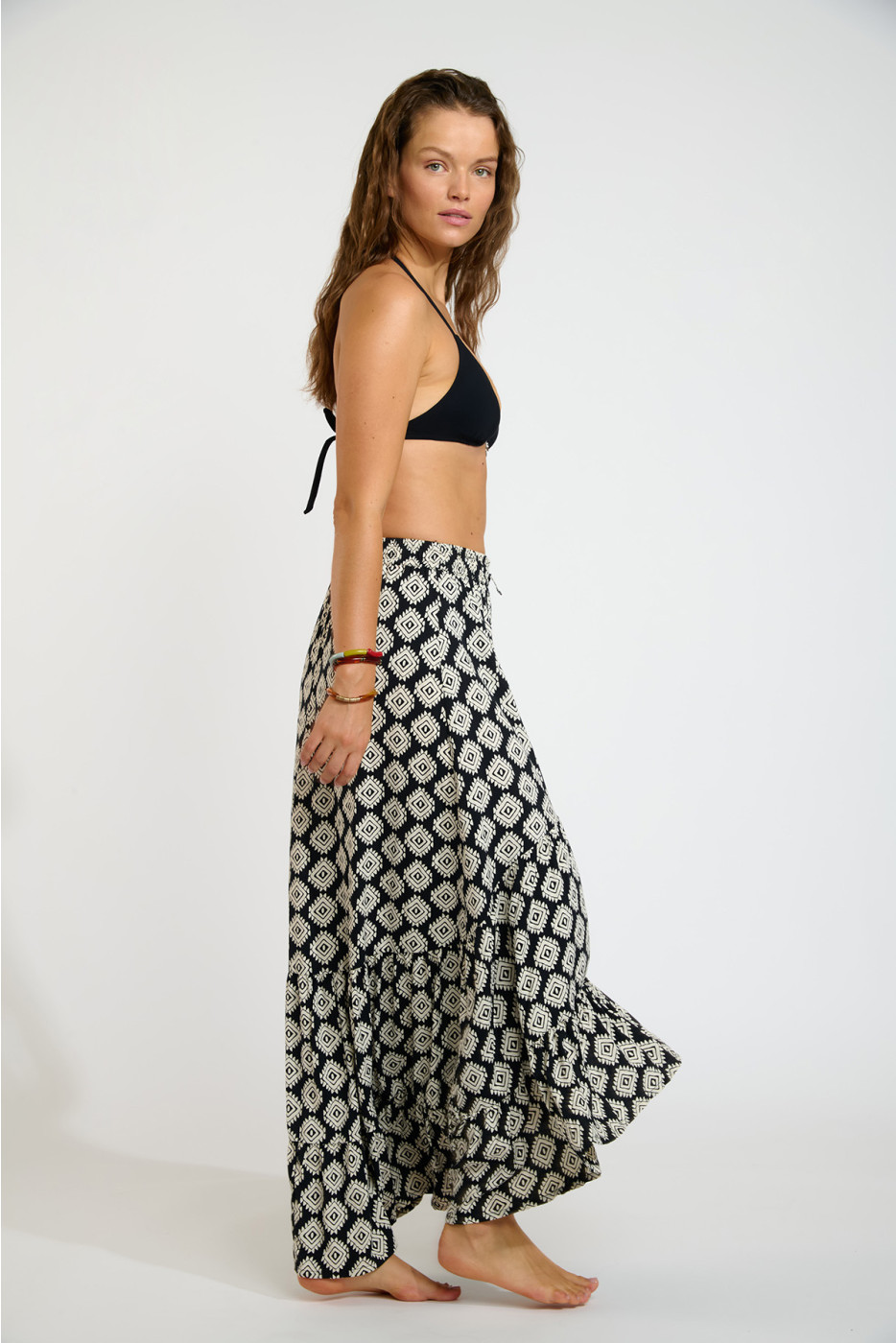 LOLLY SARONG lange zwarte rok met volant - 5