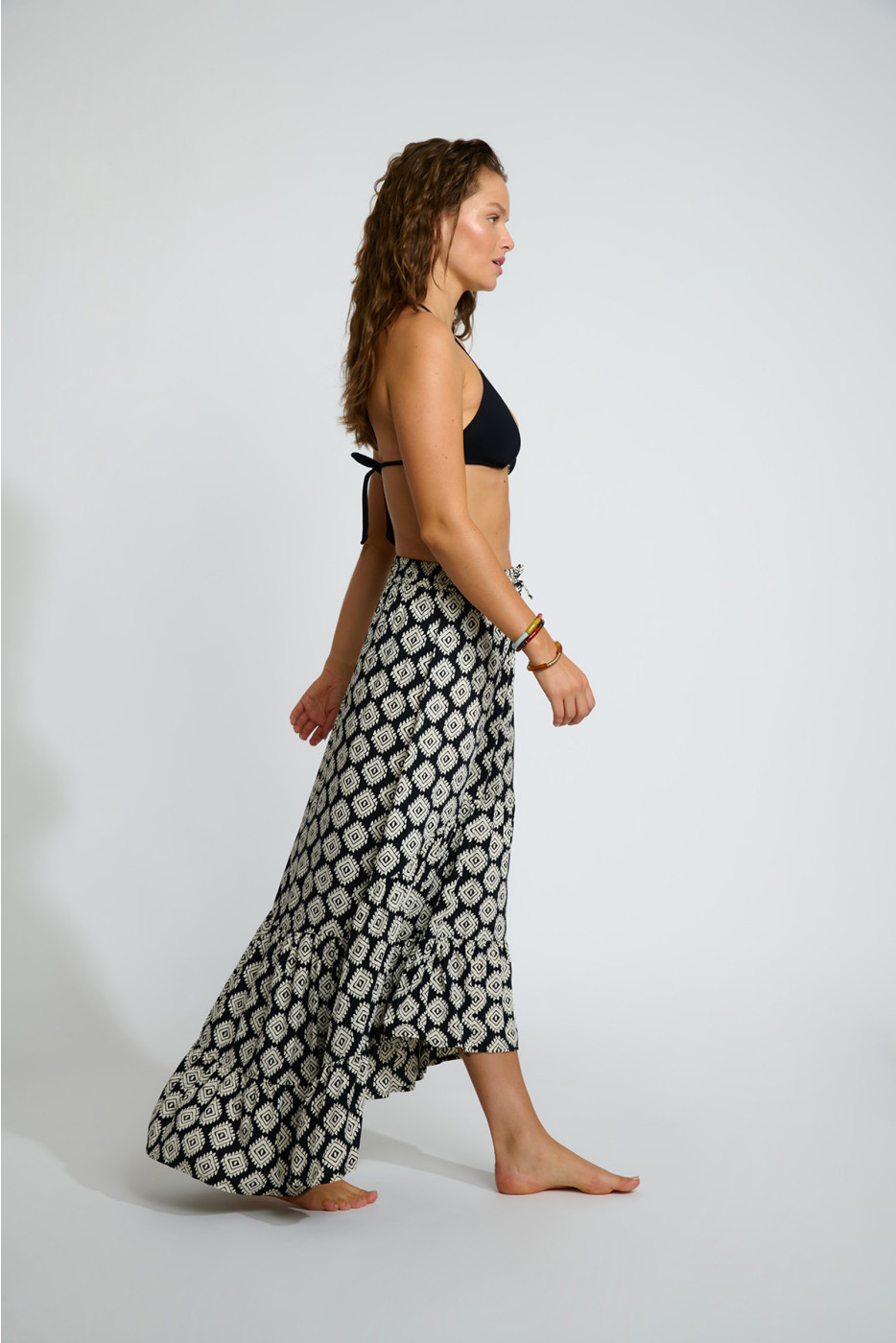 LOLLY SARONG lange zwarte rok met volant - 6