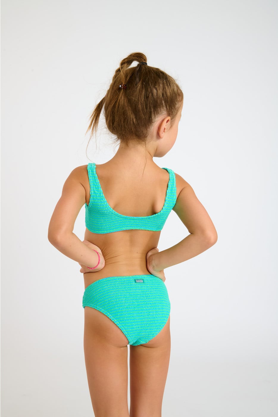 M CARTOON BEACHBOP turquoise striped two-piece swimsuit for girls - 2