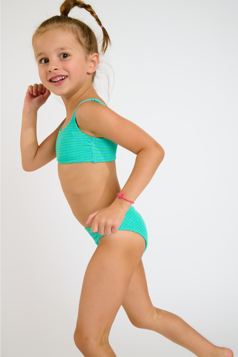 M CARTOON BEACHBOP turquoise striped two-piece swimsuit for girls - 3