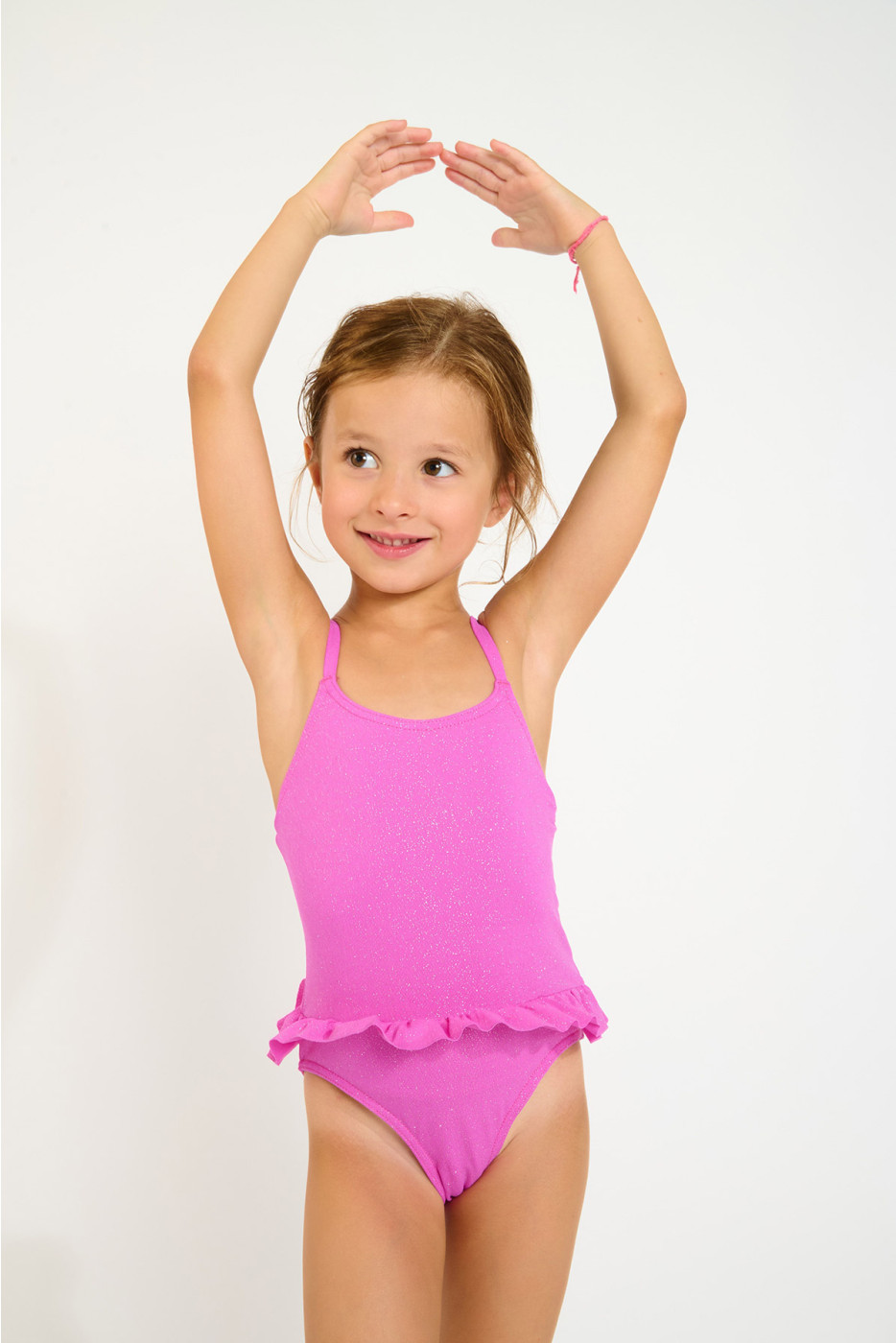 M LEAFY SPARKLESUN fuchsia one-piece swimsuit for girls