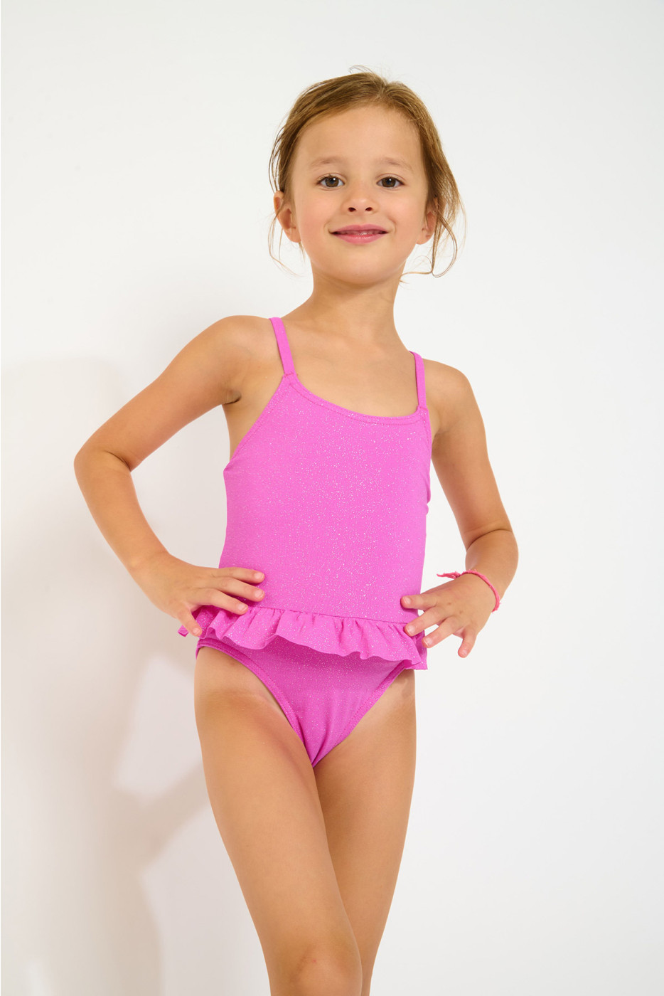 M LEAFY SPARKLESUN fuchsia one-piece swimsuit for girls