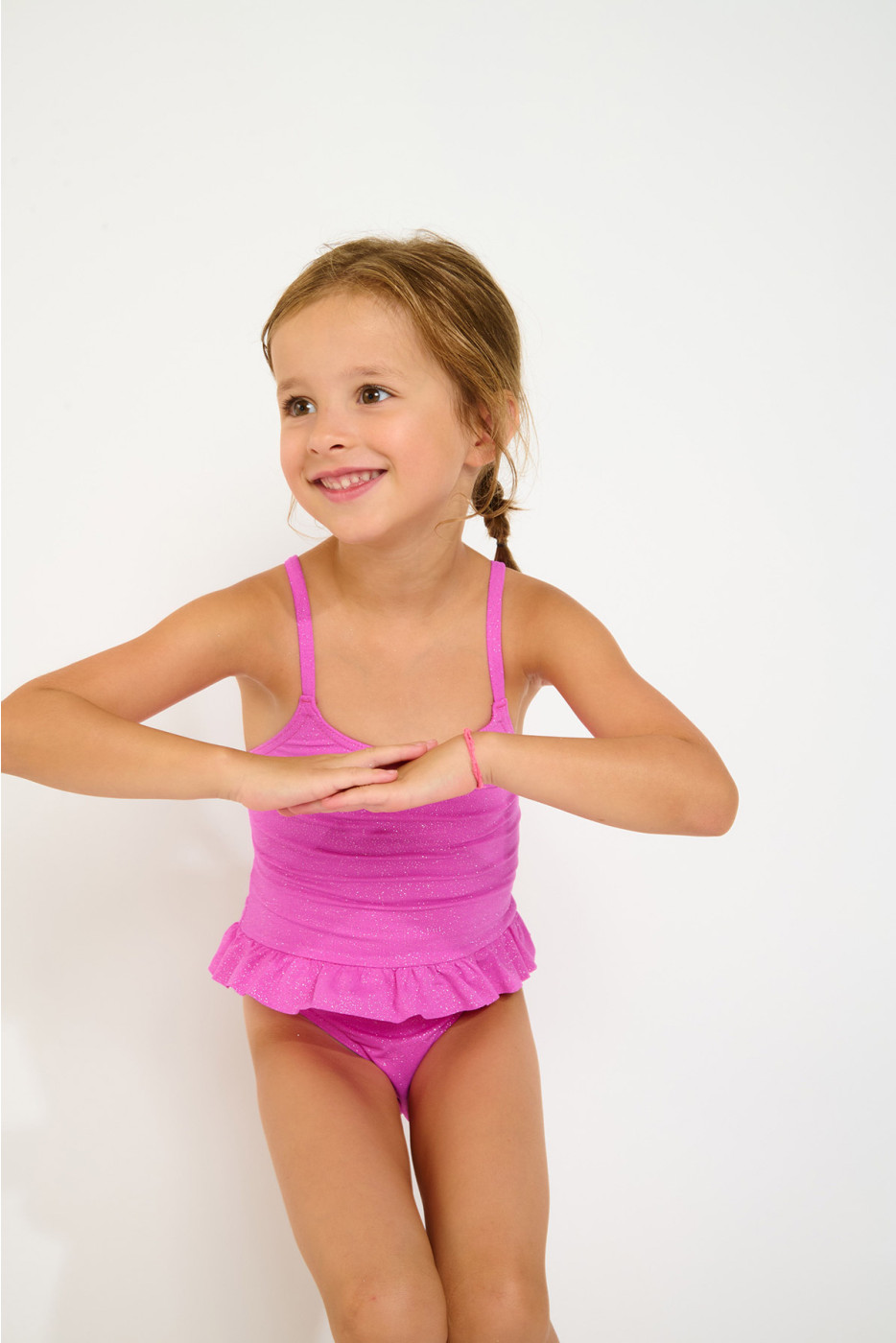 M LEAFY SPARKLESUN fuchsia one-piece swimsuit for girls