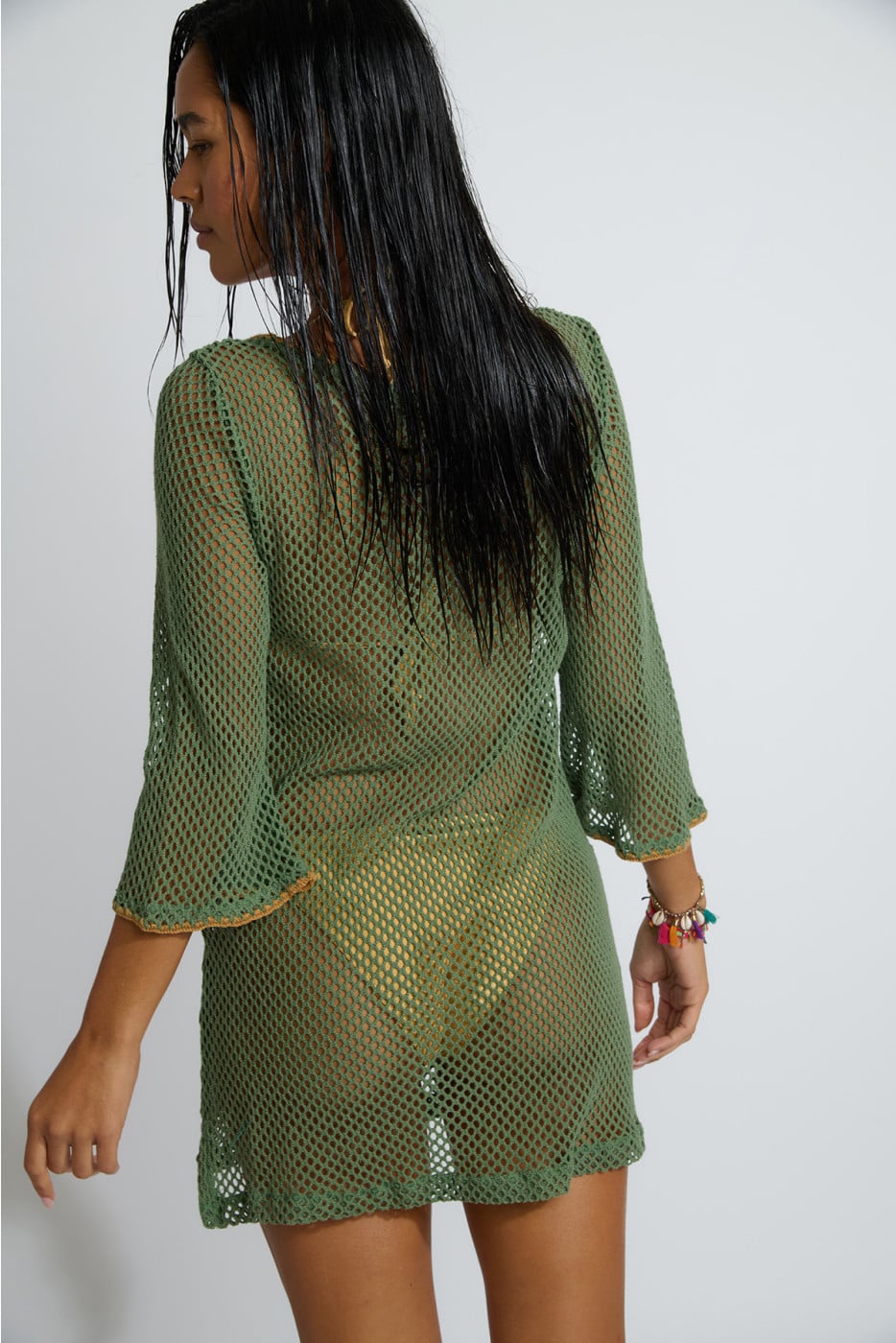 OCTAVIE HAYATO openwork khaki beach dress - 2