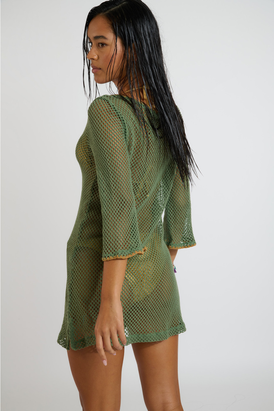 OCTAVIE HAYATO openwork khaki beach dress - 7