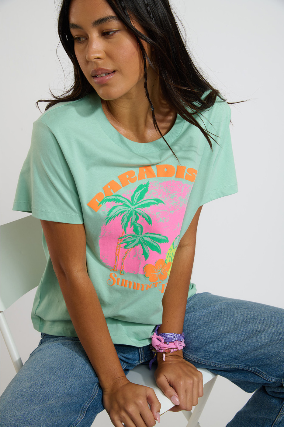 T-shirt oversize azzurro con stampa PARAJA BAYLIFE - 3