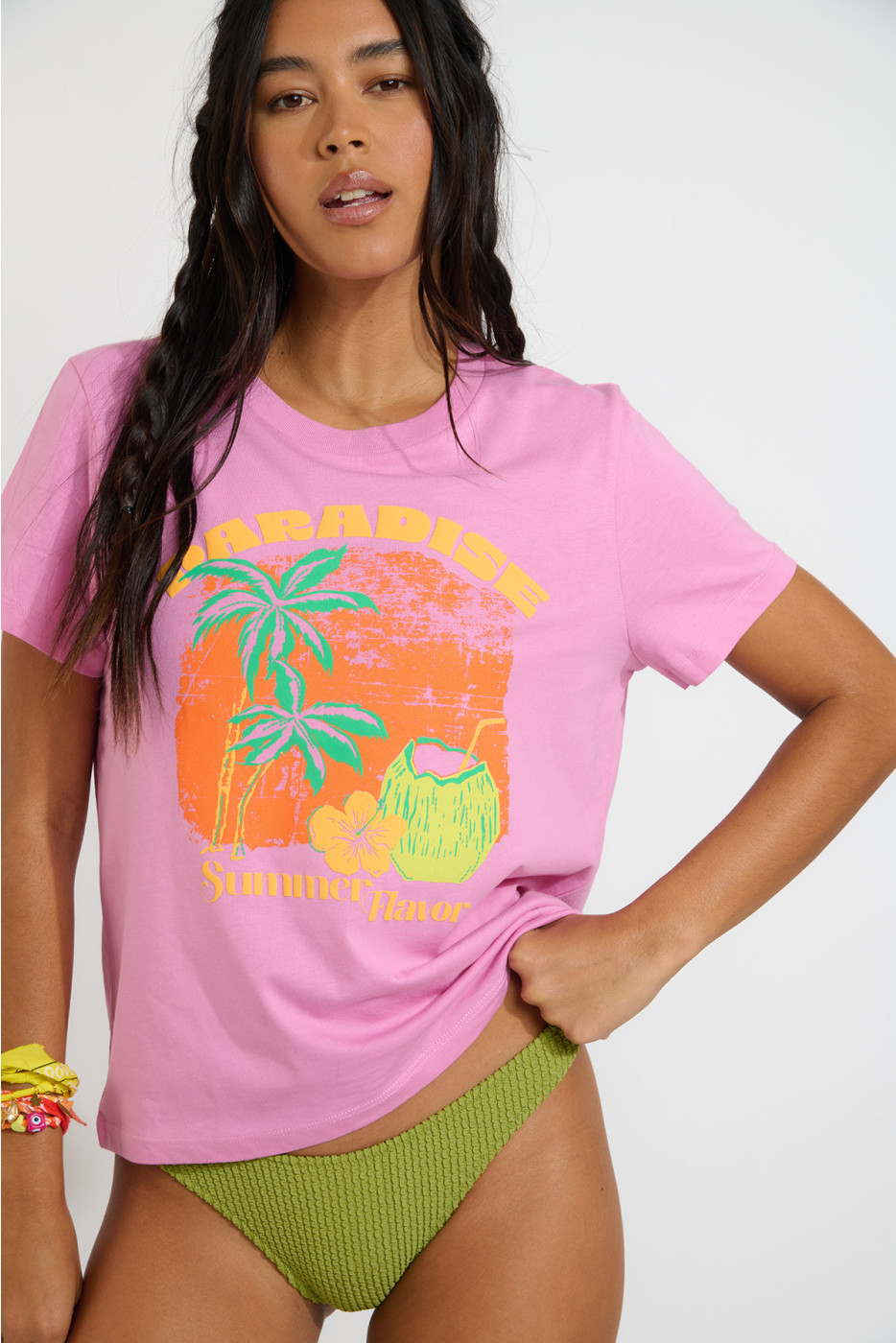 Camiseta amplia rosa con estampado PARAJA BAYLIFE