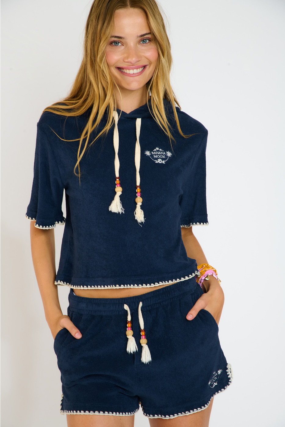 Felpa con cappuccio blu navy in spugna SEAN PALMSPONGE - 4