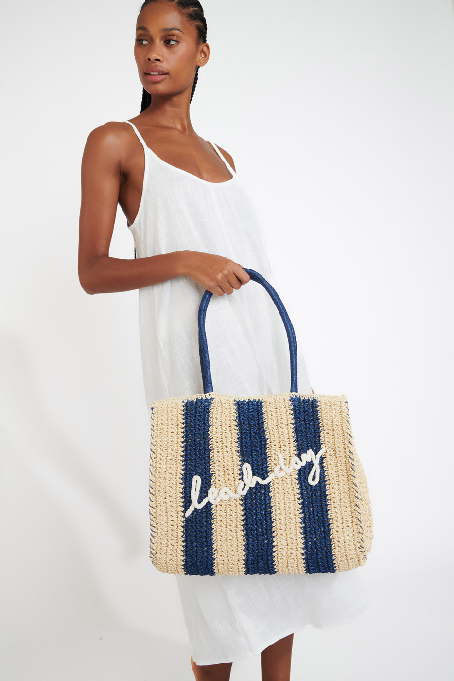 ANSELMO MADIGUI Navy blue striped crochet tote bag - 2