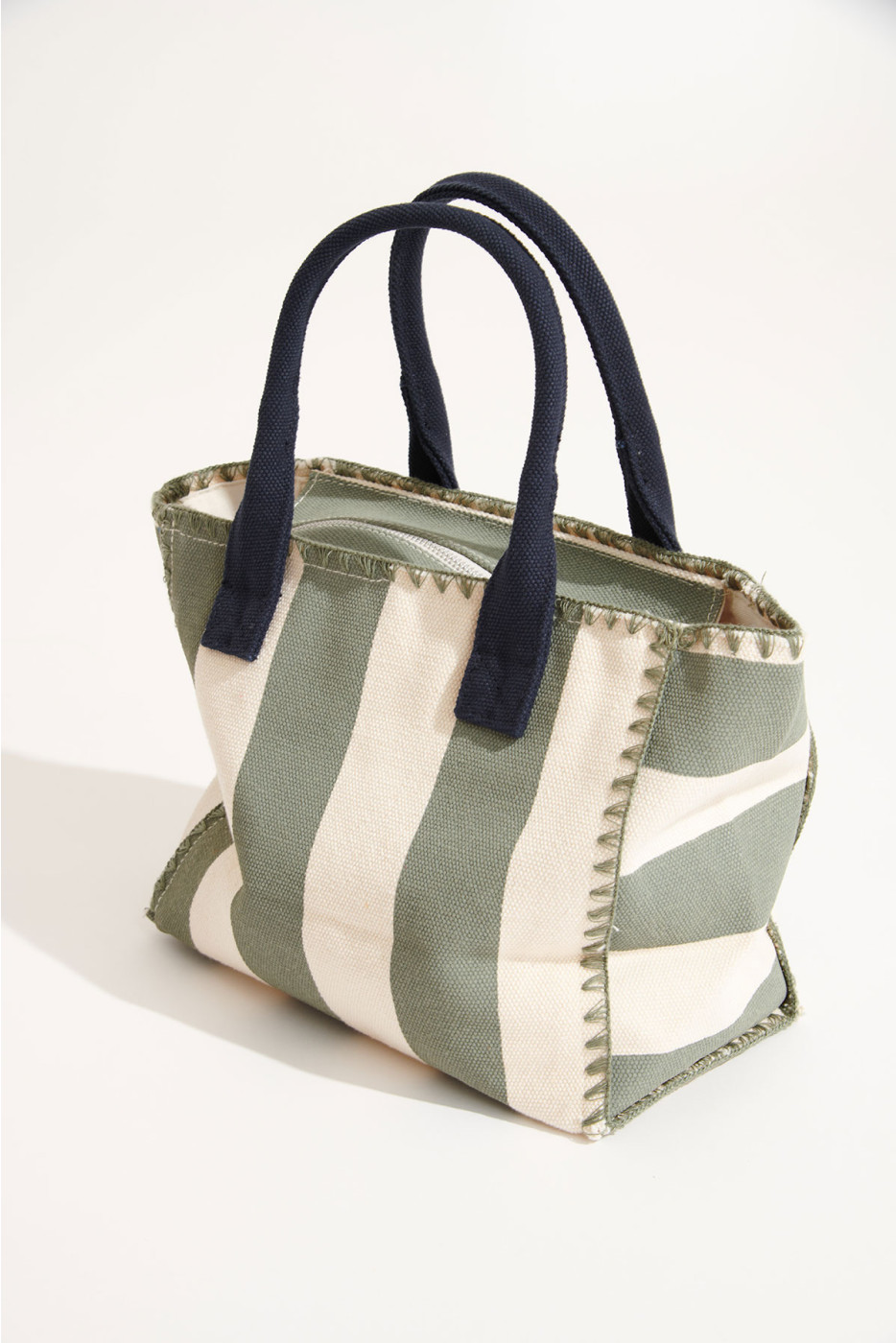 ANI LOHAN Small khaki striped beach bag - 3