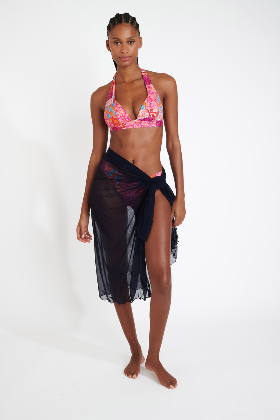 Long sarong in navy blue voile BIG UNI