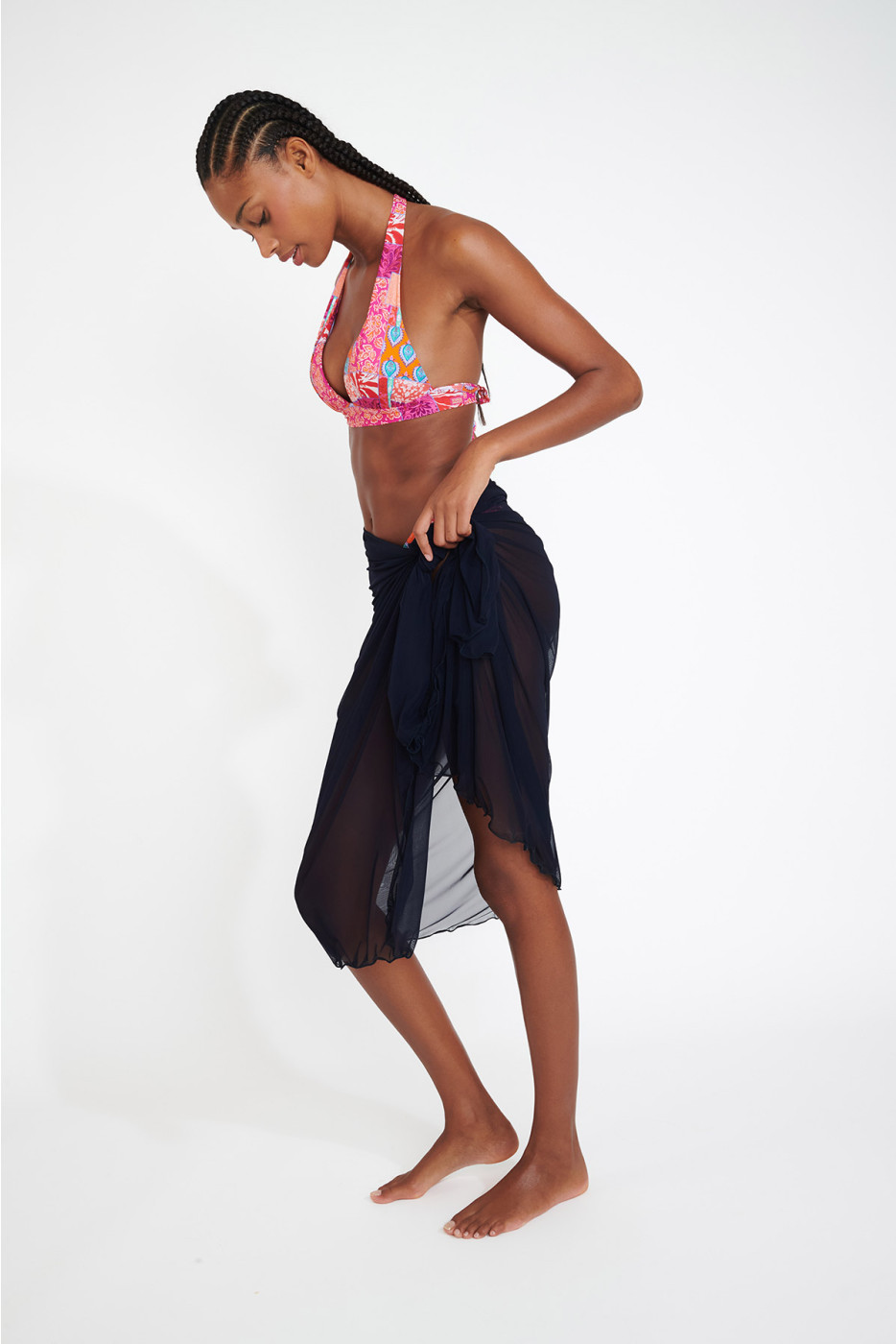Long sarong in navy blue voile BIG UNI