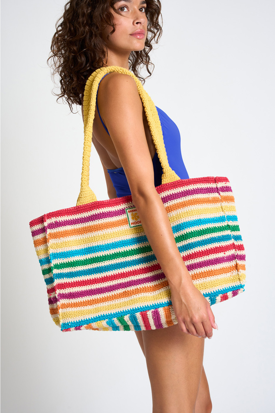 YUCAIPA TOOCOLOR Large crochet tote bag with multicolor stripes