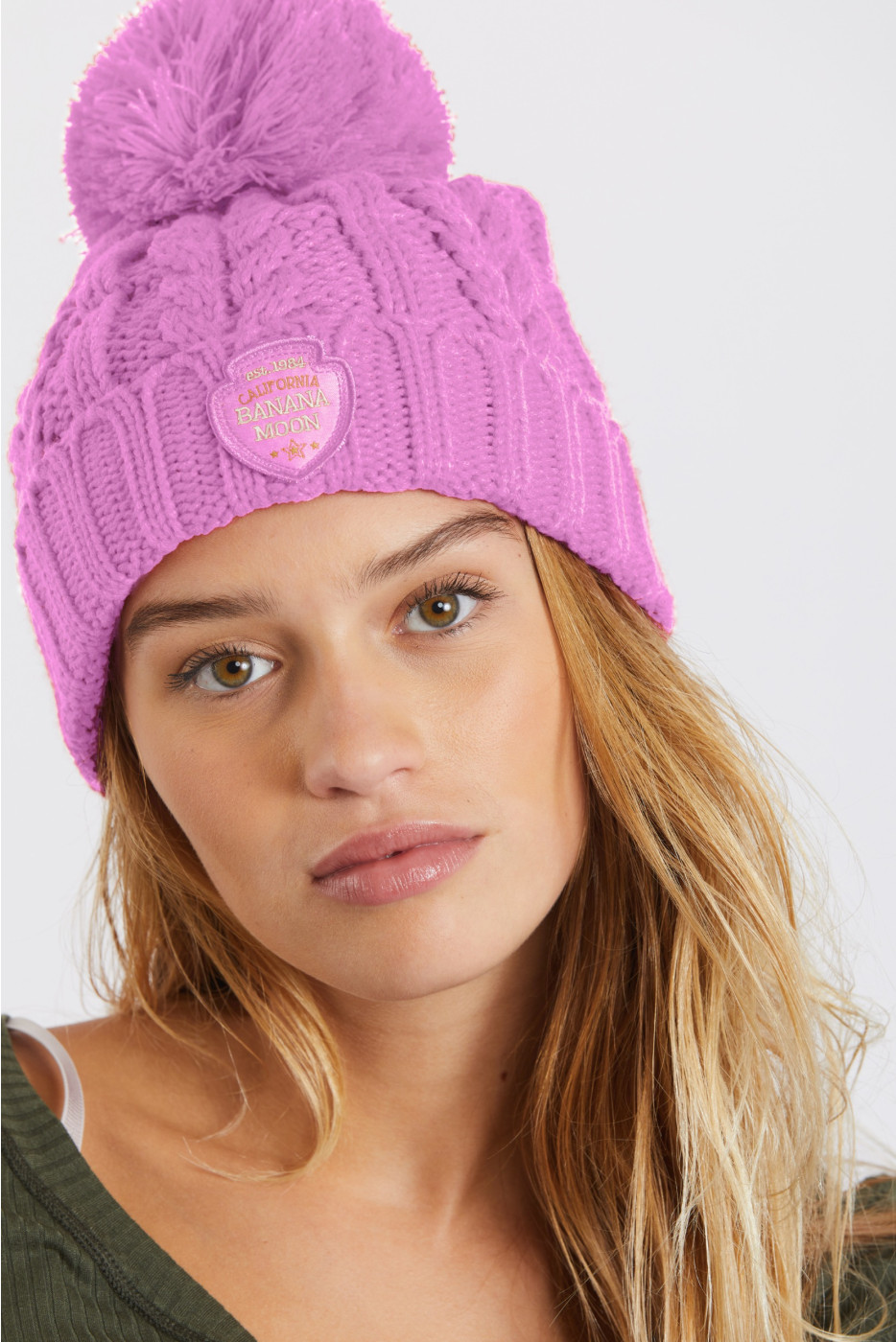 Howson Lemonwood candy pink cable knit beanie with pompon - 3